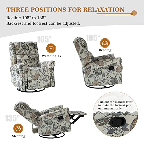 Set of 2 Manual Swivel Glider Recliner with Adjustable Backrest Footrest, BLK FLORAL C754105