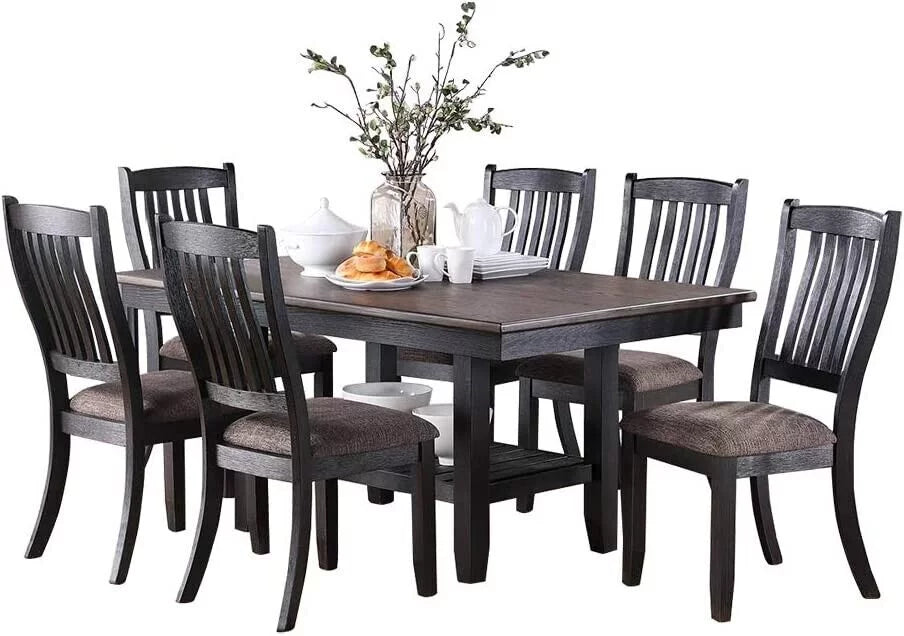 Dark Coffee Set of 6 Fabric Dining Chairs H86579