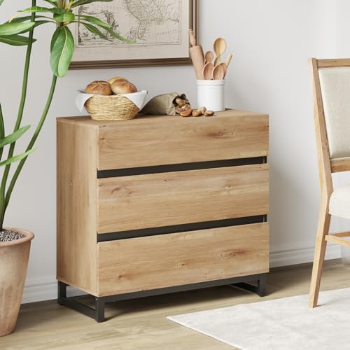 Brown Buffet Cabinet with 3 Drawers and Metal Base G2808