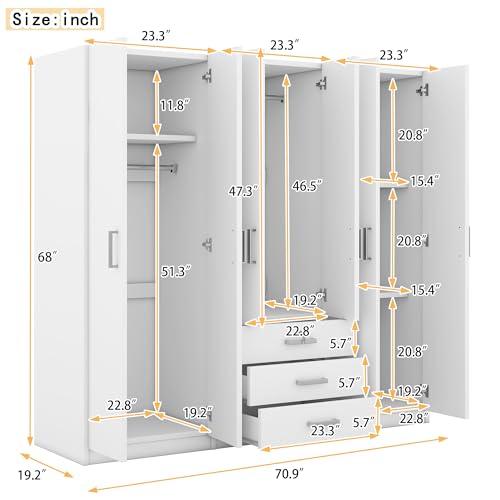 White 6-Doors Wooden Wardrobe N75560