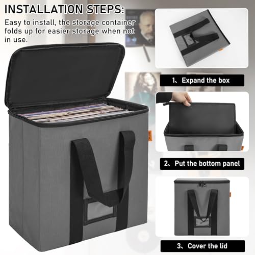 Vinyl Record Storage Box with Lids and Handle for 12 inch LP I373