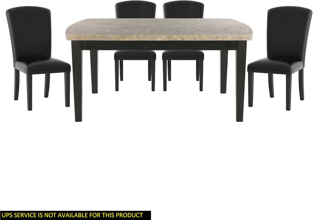 Dark Espresso 5pc Dining Set Marble Top Table and 4 Chairs Faux Leather Upholstery G40921