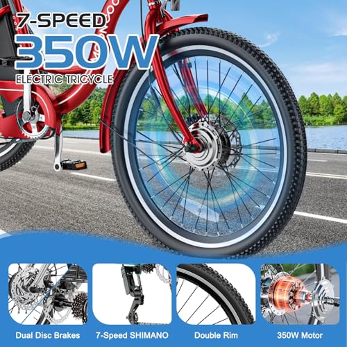 350W 36V 7 Speeds Electric Tricycle with Large Basket Q669538