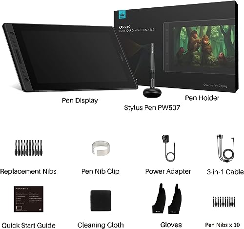 13.3inch Graphics Drawing Tablet with Screen Full-Laminated Pen Display Black W847346