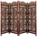 Antique Brown Four Panel Wooden Room Divider R6618