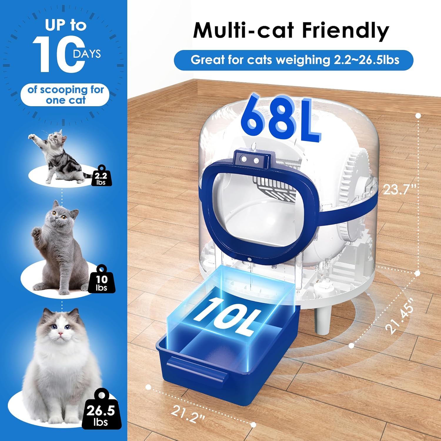 White & Blue Self Cleaning Automatic Cat Litter Box with 2 Rolls Garbage Bags D1709