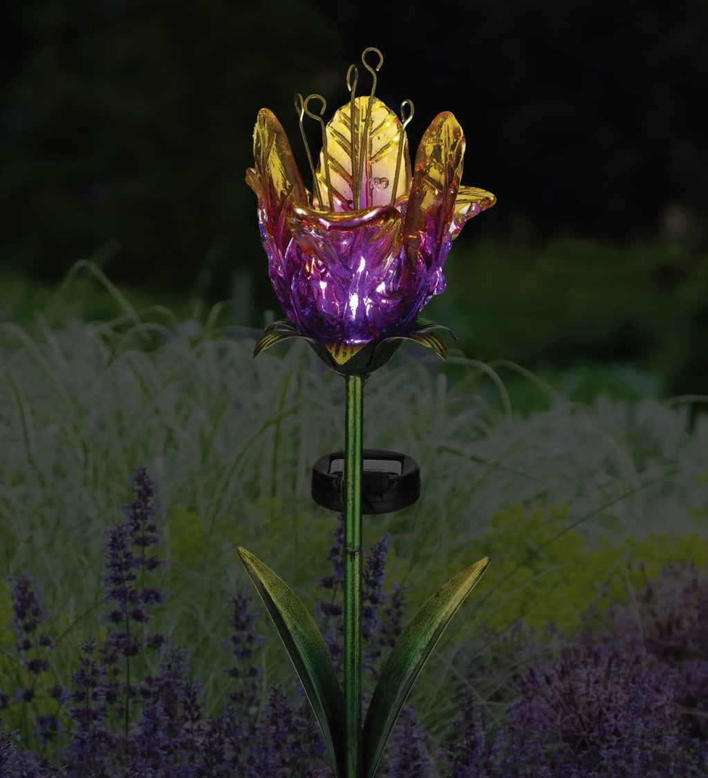 Purple Ruffled Tulip Stake Solar Light Garden Decor U379