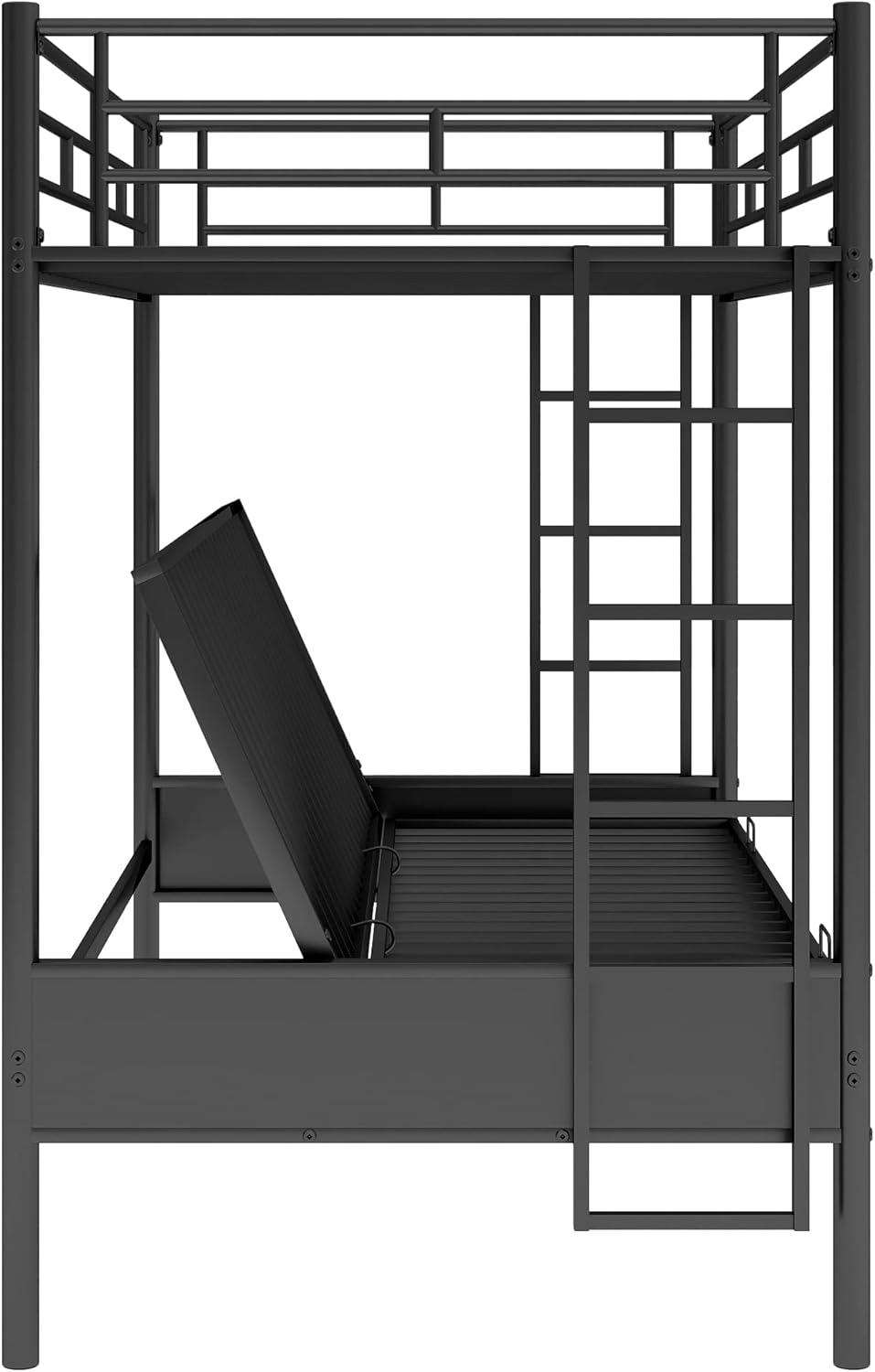 Twin Over Futon Full Bunk Bed with Metal Frame Black V3967
