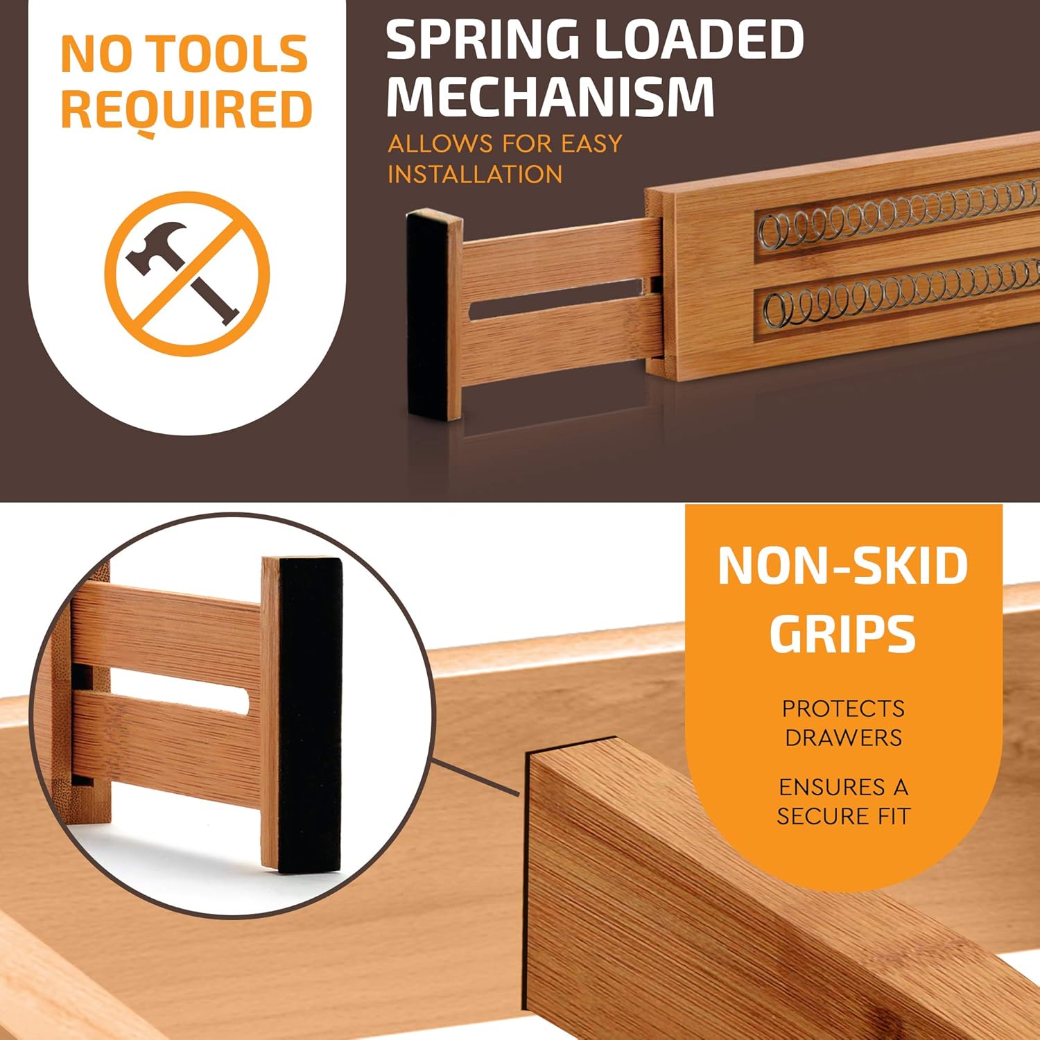 Natural Bamboo 2-Pack Expandable Drawer Divider Organizers B4234