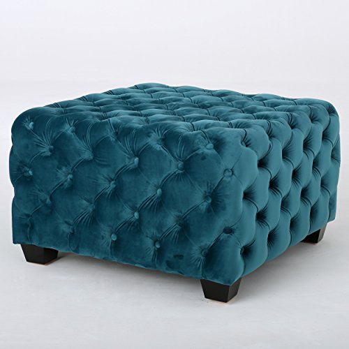 Dark Teal Velvet Ottoman N373330