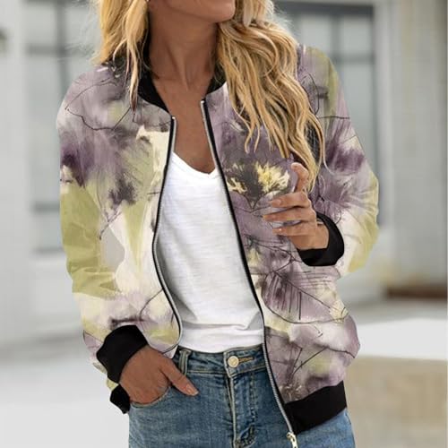 Floral Print Lightweight Zip up Bomber Jacket U321