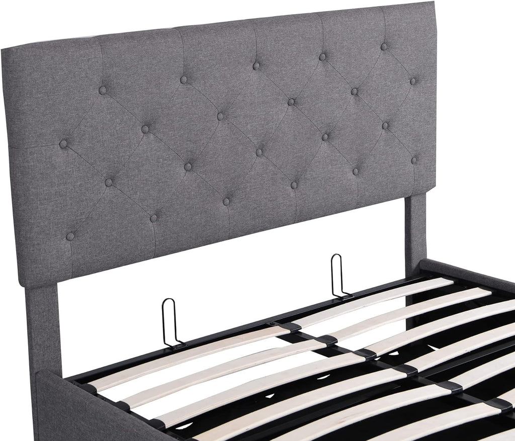 Grey Full Size Upholstered Platform Bed With Storage Y63468