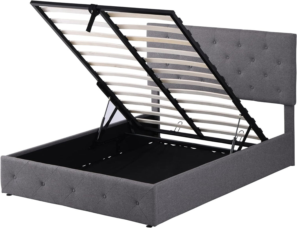 Grey Full Size Upholstered Platform Bed With Storage Y63468