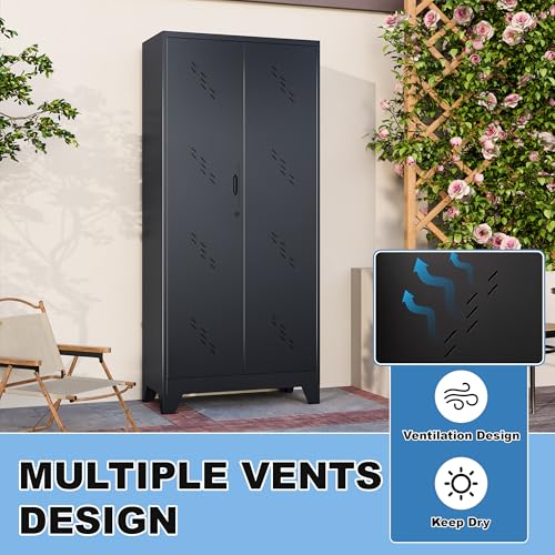 71" Metal Storage Cabinet with Lock & Hanging Rods Q7296