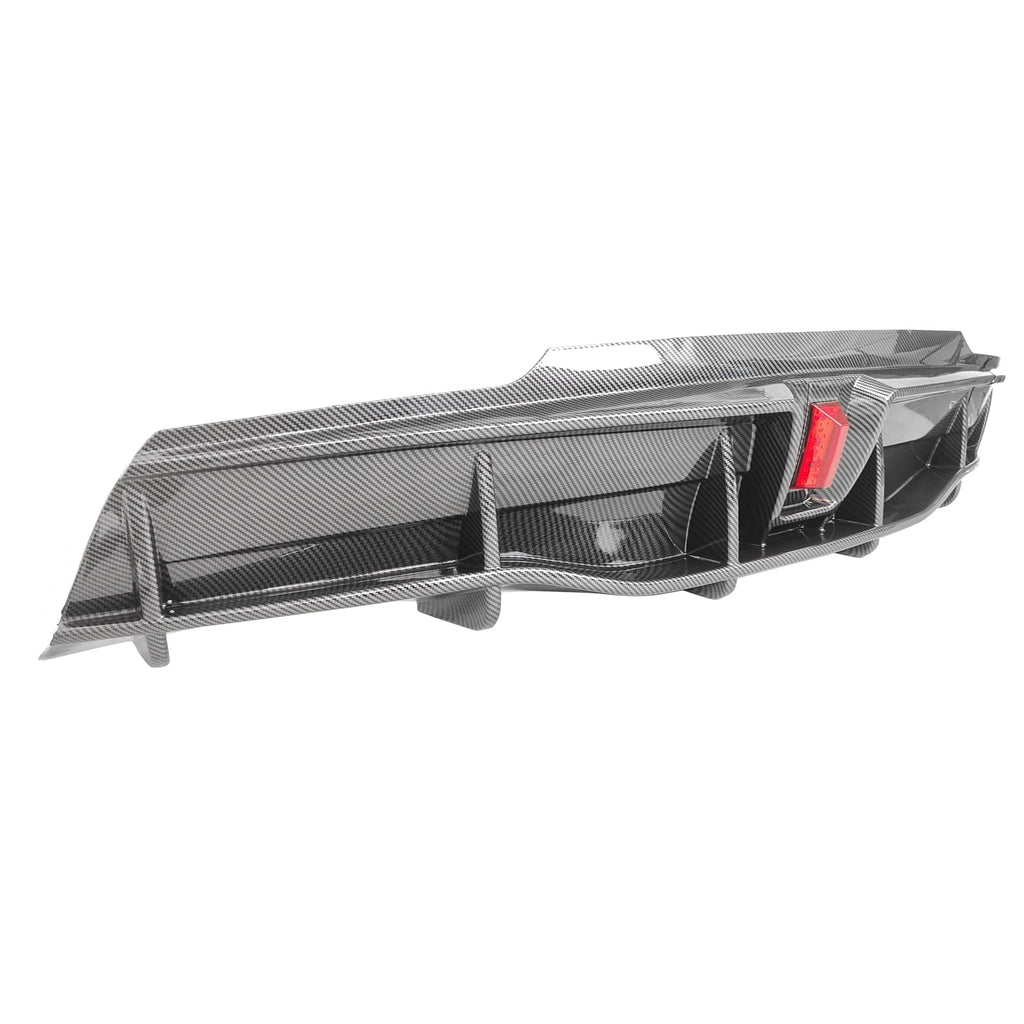 Rear Diffuser Lip for Tesla Model Y Sport 4-Door Carbon Fiber Print PP Rear Lower Bumper Protector Lip With LED Lamp S648680