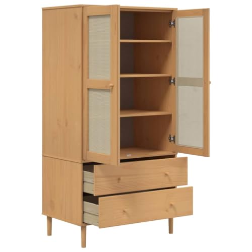 Solid Wood Pine Wardrobe with Rattan Look S776