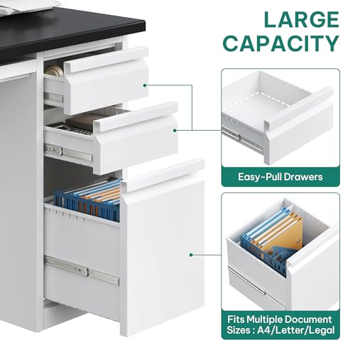 Black 57 Inch Steel Office Desk with 5 Drawers F2109