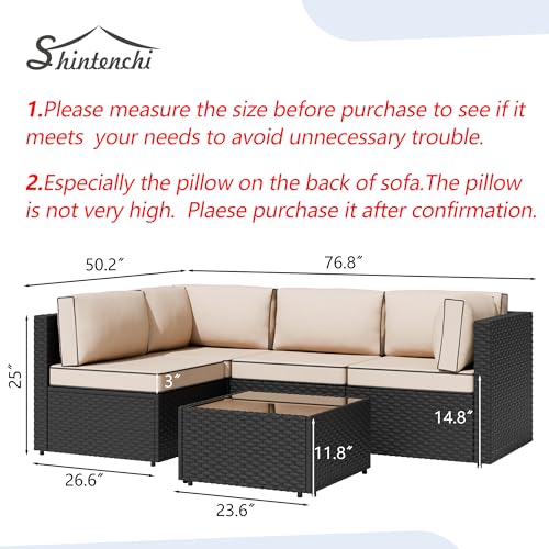 5 Pieces PE Wicker Outdoor Sectional Sofa with Glass Coffee Table K5411