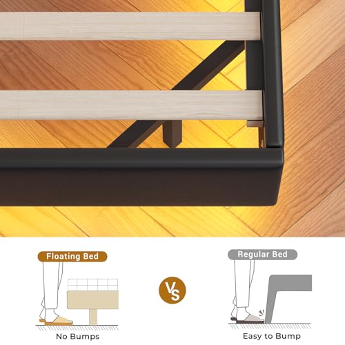 Dark Gray Queen Upholstered Platform Bed with LED Lights and Storage Headboard O377