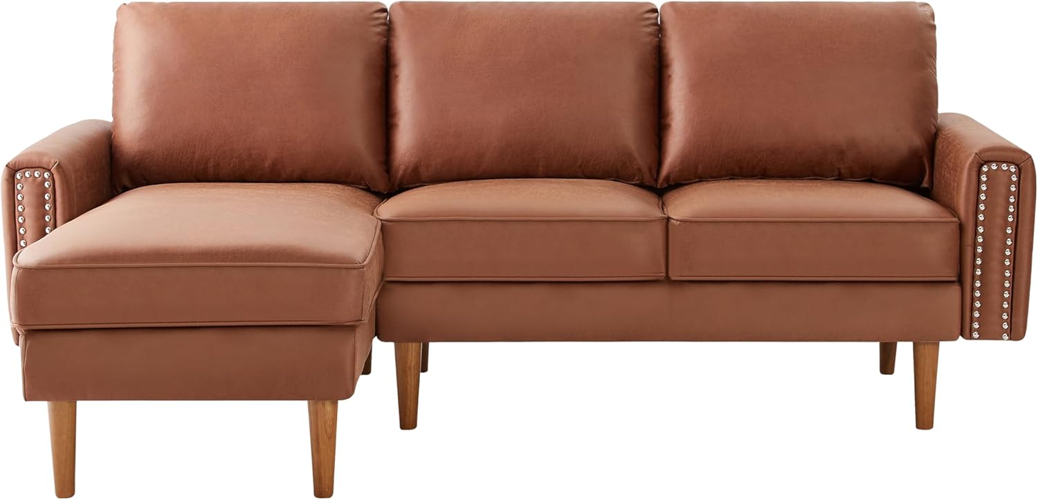 Brown L-Shape Sofa Couch with Suede Fabric H9648