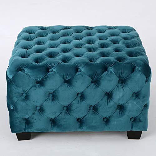 Dark Teal Velvet Ottoman N373330