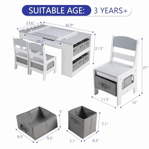 3 in 1 Wood Kids Art Table & Easel Chair Set with 6 Storage Bins D701071