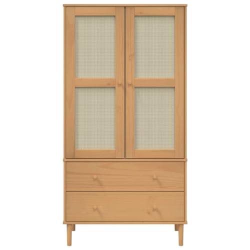 Solid Wood Pine Wardrobe with Rattan Look K2295