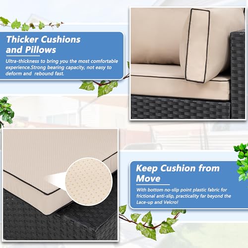 5 Pieces PE Wicker Outdoor Sectional Sofa with Glass Coffee Table K5411