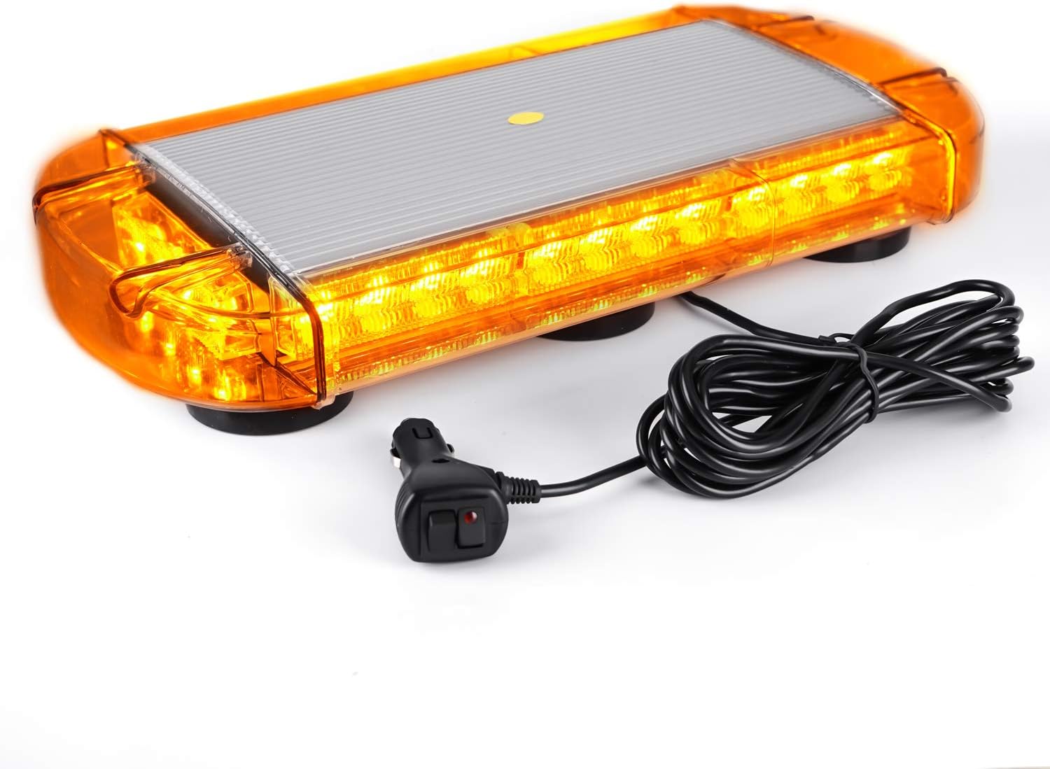 17 Inch 32 LED Roof Top Strobe Light Bar with Strong Magnet Base (Amber/White/Amber) Pack of 2 E4462