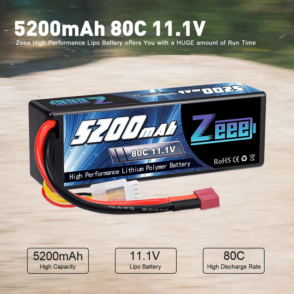11.1V 80C 5200mAh 3S Lipo Battery with Deans Connector Hardcase (2 Packs) G2193
