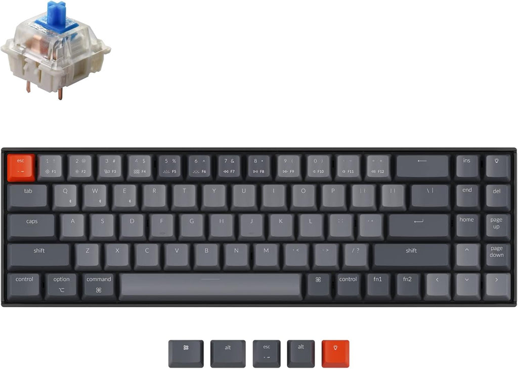 70% Layout 72 Keys Hot-Swappable Bluetooth Wireless USB Wired Mechanical Gaming Keyboard with White LED Backlight H612269