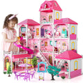4 Stories 12 Rooms Dollhouse with 2 Princesses Slide Accessories L1679