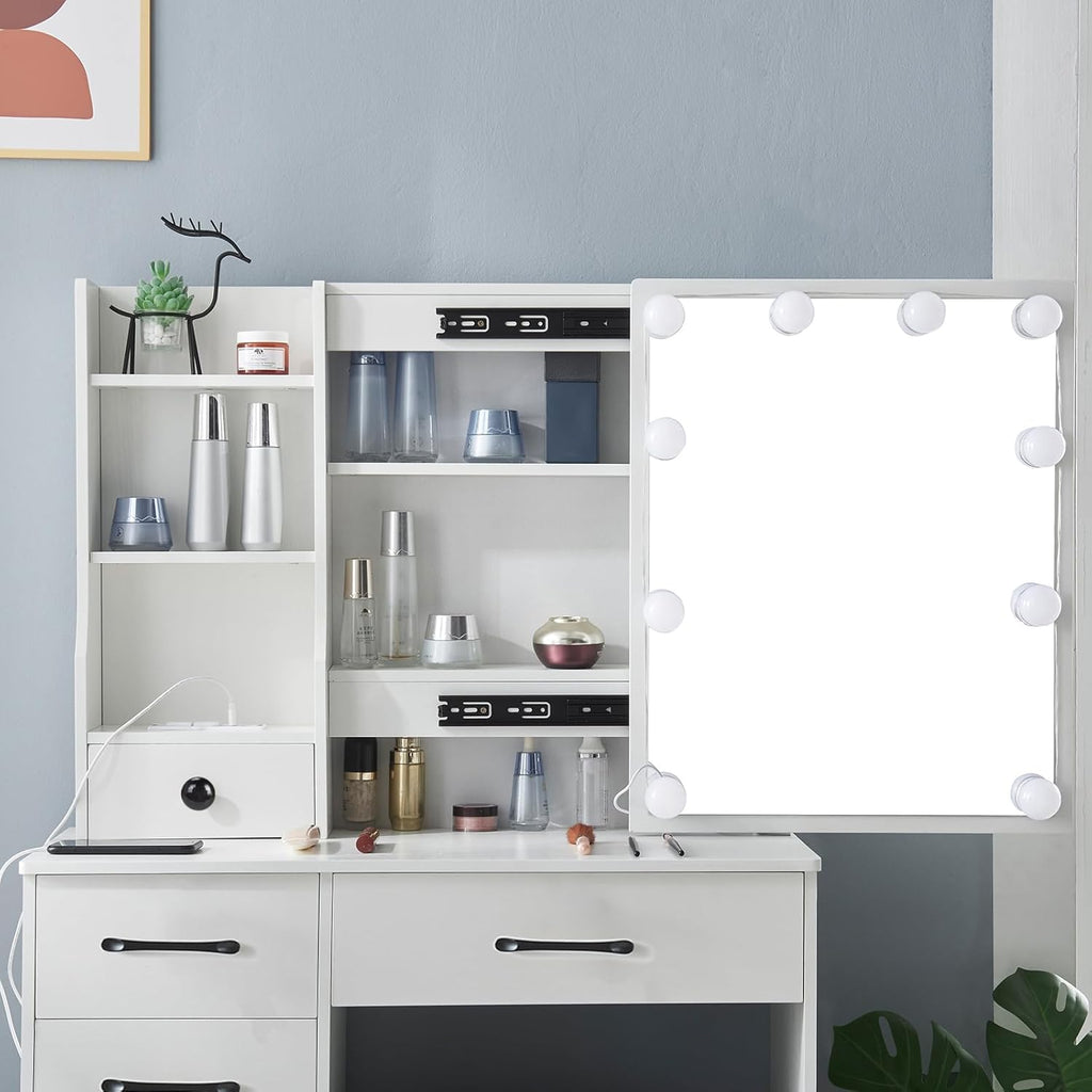 Makeup Vanity Set with 6 Drawers and Lighted Mirror, Brightness Adjustable, with Chair Z9301