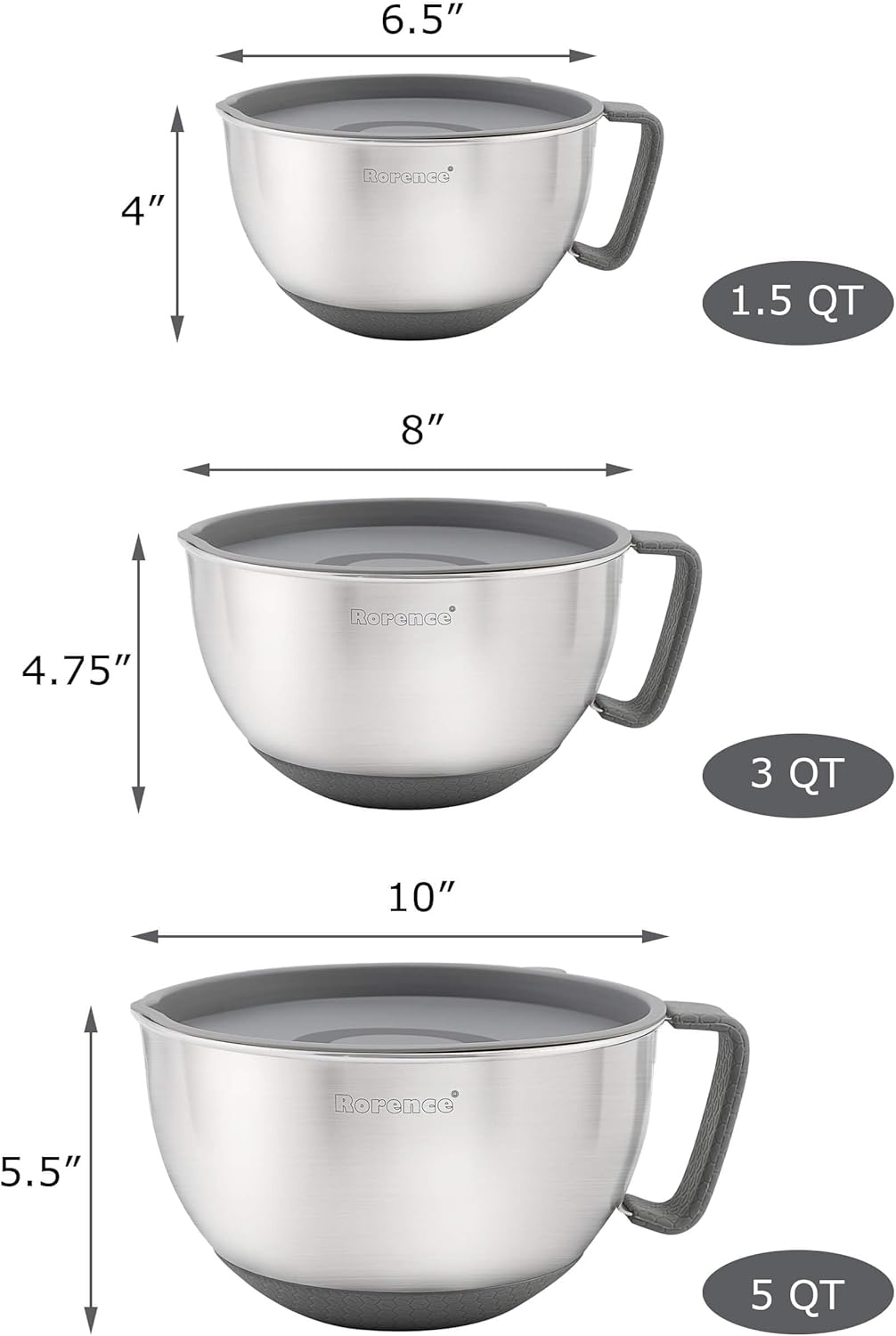 Stainless Steel Non-Slip Mixing Bowls Set of 3 K805