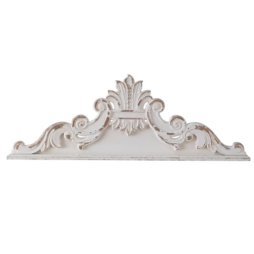 White Wood Floral Carved Wall Sculptures N412726