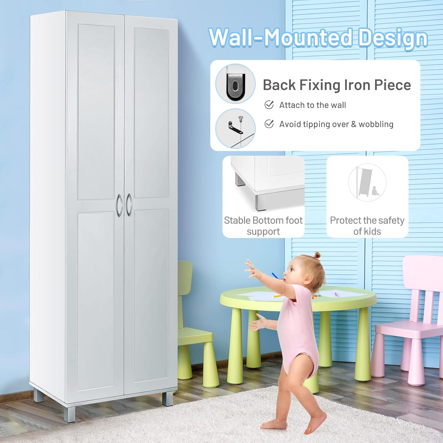 White 2-Door Tall Storage Cabinet with 5 Shelves W27896