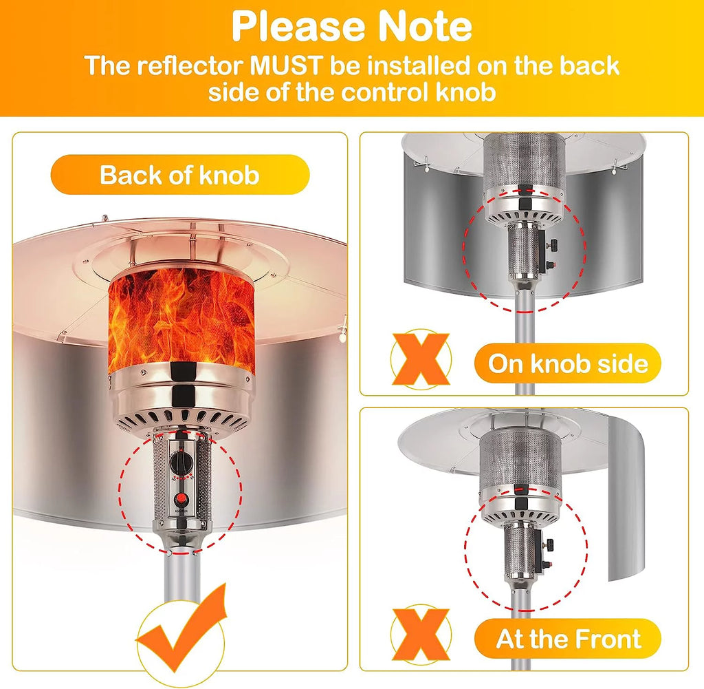 50,000 BTU Propane Patio Heater with Reflector, Stainless Steel Burner, Wheels, Silver P937