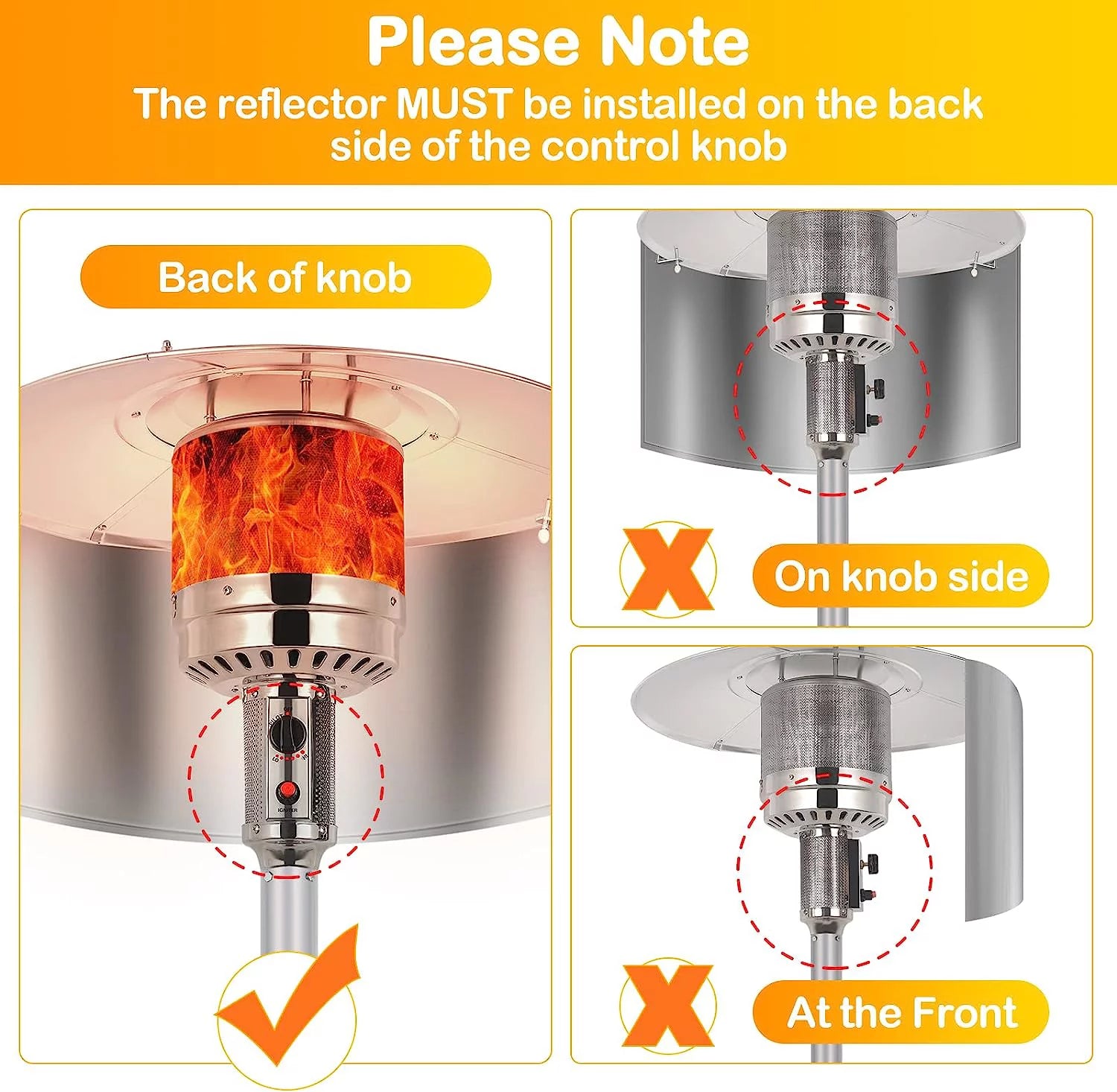 50,000 BTU Propane Patio Heater with Reflector, Stainless Steel Burner, Wheels, Silver P937