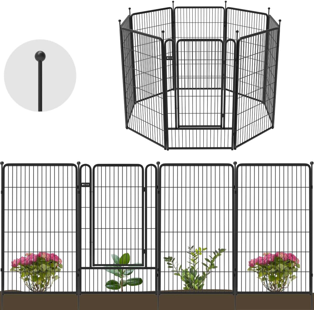 Black 7 Panels+1 Gate Metal Fence W769