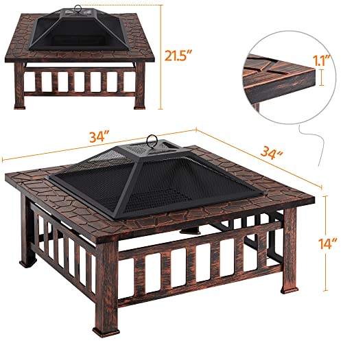 32in Square Metal Fire Pit Table Q839976
