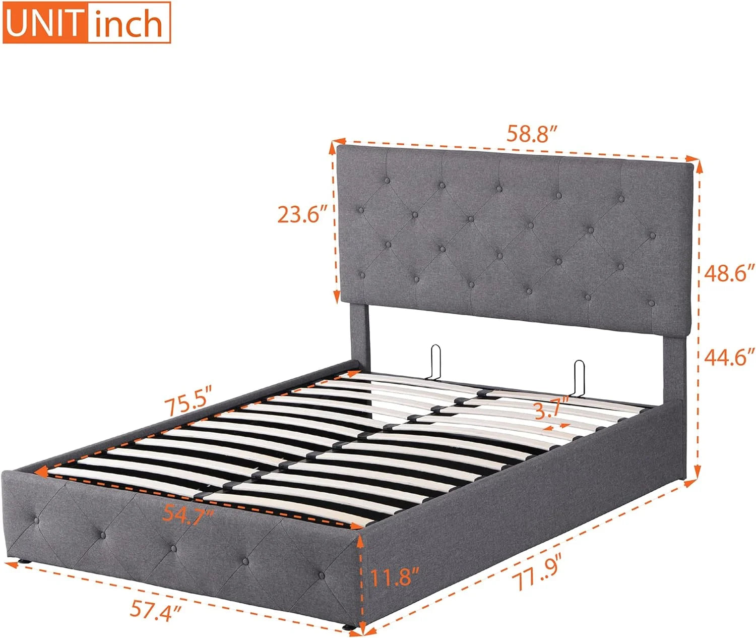 Grey Full Size Upholstered Platform Bed With Storage Y63468