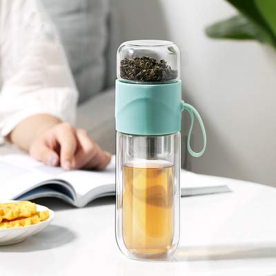 Blue Double Wall Glass Tea Bottle with Infuser 14oz O4394