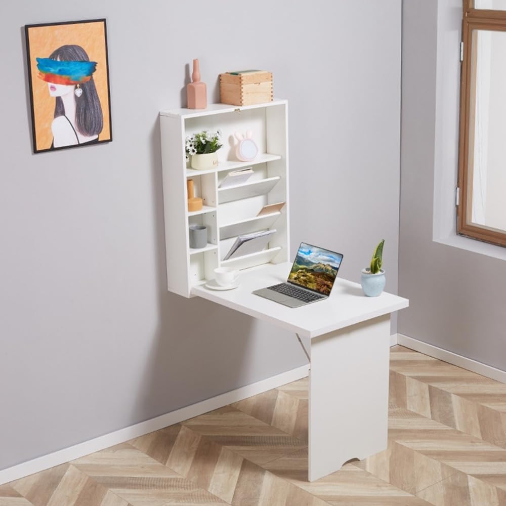 White Wall Mounted Desk with Storage Area I88805