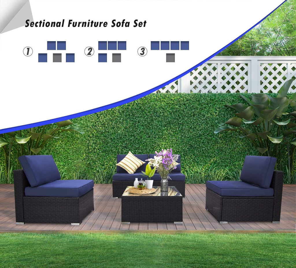 5 Piece Outdoor Rattan Sofa Set with Cushions and Tempered Glass Tea Table Y5296