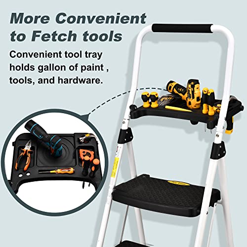 White 3 Step Folding Steel Ladder F1280