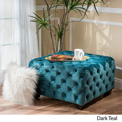 Dark Teal Velvet Ottoman N373330