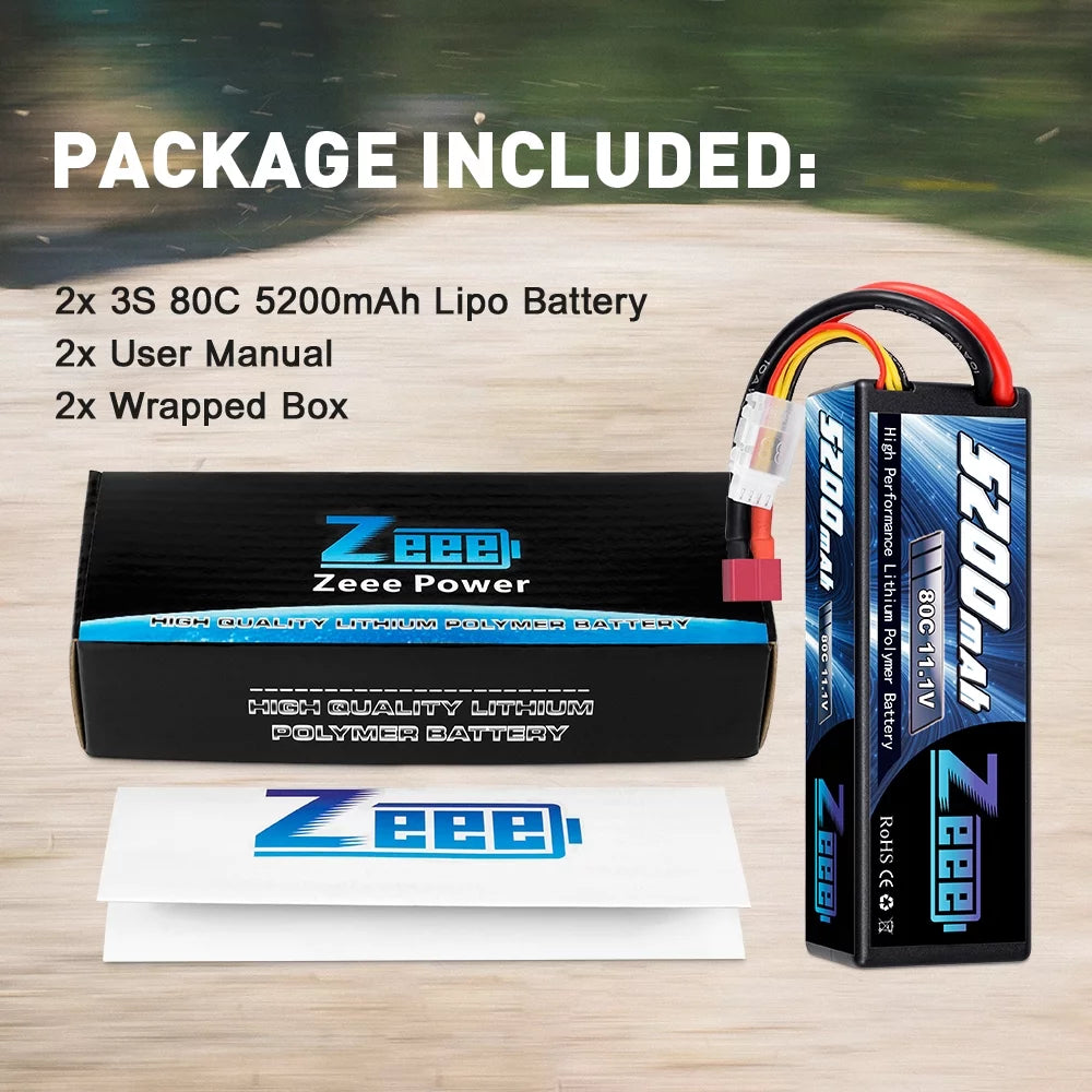 11.1V 80C 5200mAh 3S Lipo Battery with Deans Connector Hardcase (2 Packs) G2193