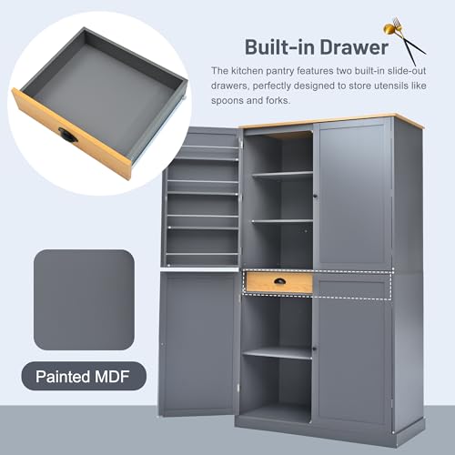 White Freestanding Tall Cupboard Storage Cabinet with 3 Adjustable Shelves and 3 Drawers J140856