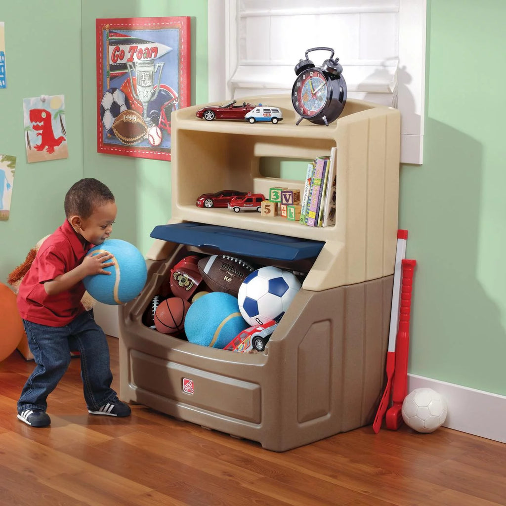 Brown and Blue 38" Tall Plastic Toddler Bookcase and Toy Storage D6521