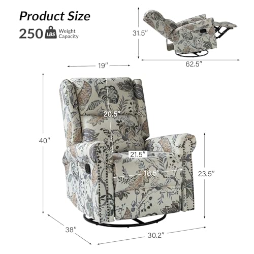 Set of 2 Manual Swivel Glider Recliner with Adjustable Backrest Footrest, BLK FLORAL C754105